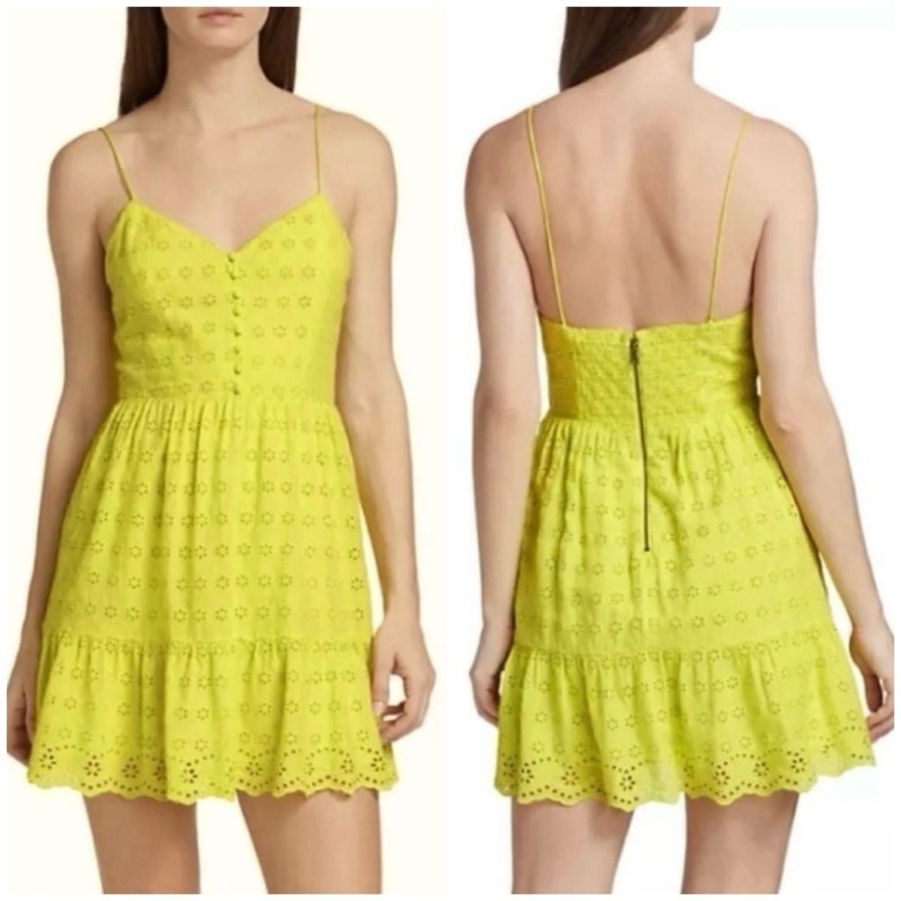 Alice + Olivia "Fae" Eyelet Mini Dress in Lemon Sorbet